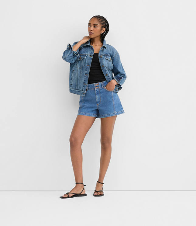 Rivete Tall Seamed High Rise Denim Shorts in Dark Wash