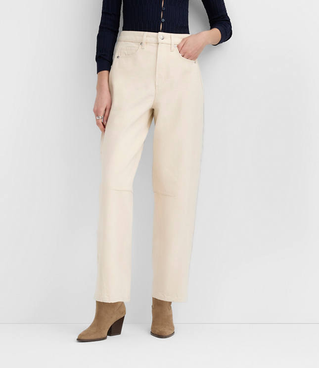 Rivete Tall Curvy Seamed High Rise Barrel Jeans in Ivory