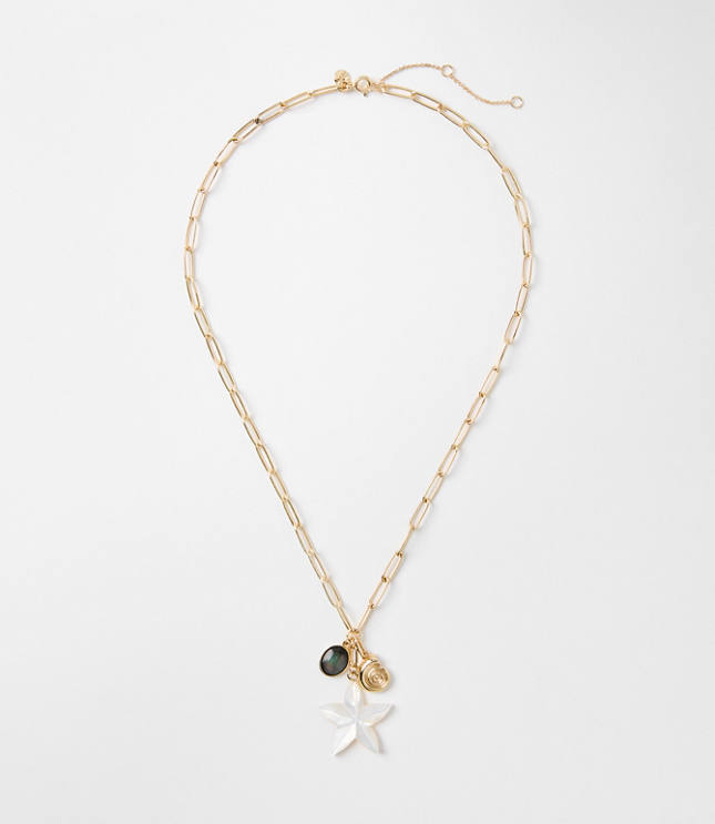 Mother Of Pearl Starfish Cluster Pendant Necklace