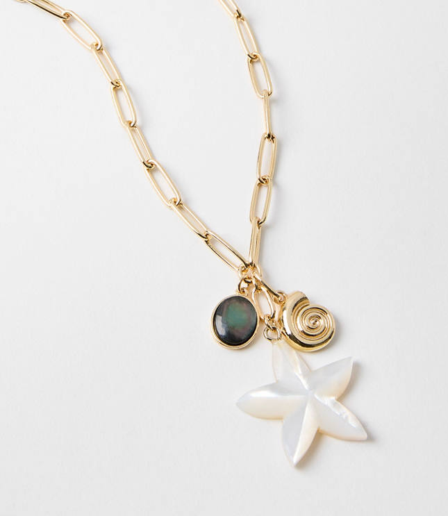Mother Of Pearl Starfish Cluster Pendant Necklace