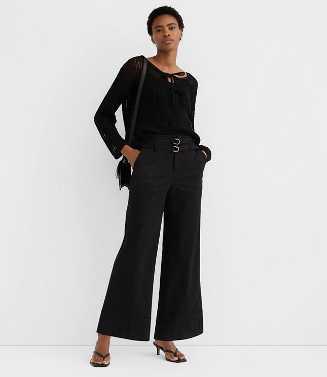 Petite Double Belted Wide Leg Pants