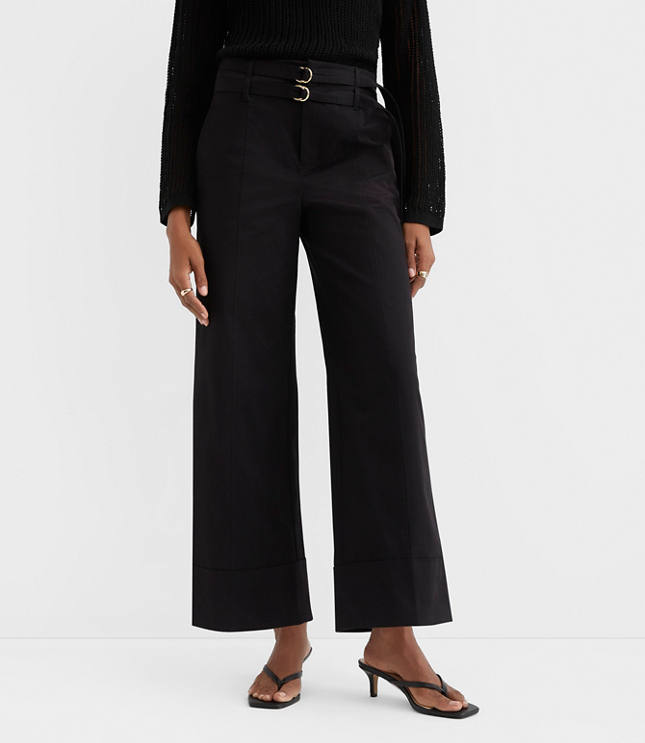 Petite Double Belted Wide Leg Pants