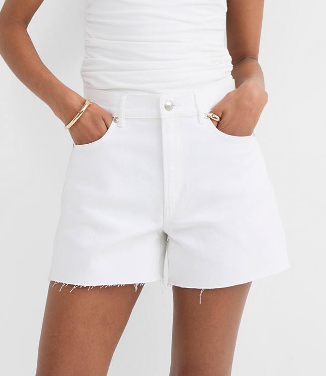 Rivete Tall Curvy High Rise Cut Off Denim Shorts in White