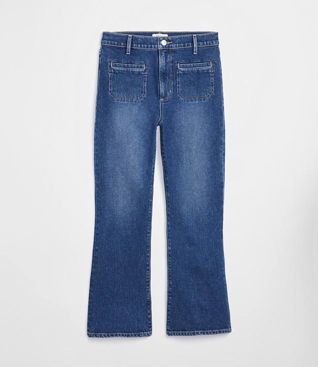 Rivete Tall Curvy Welt Pocket High Rise Kick Crop Jeans in Mid Wash