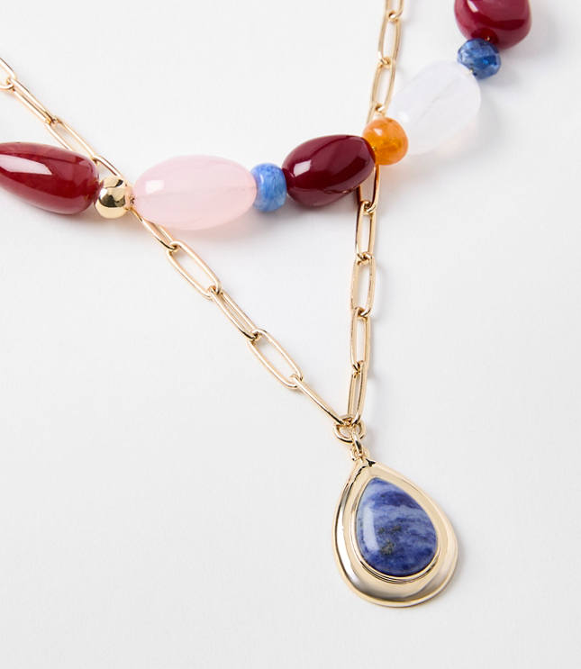 Marbleized Beaded Statement Necklace Set