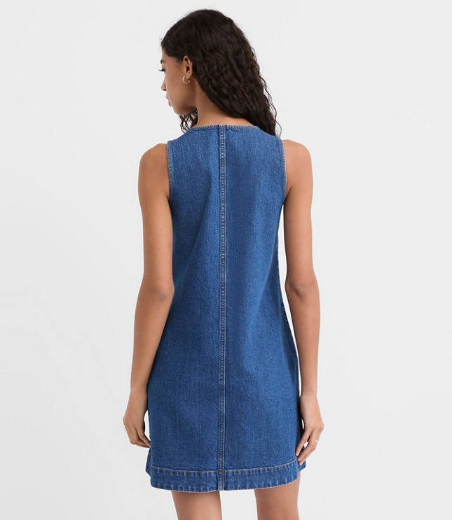 Denim Button Mini Pocket Dress in Classic Mid Wash
