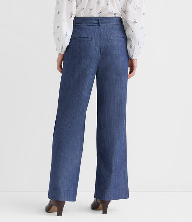 Petite Belted Palmer Wide Leg Pants in Refined Denim