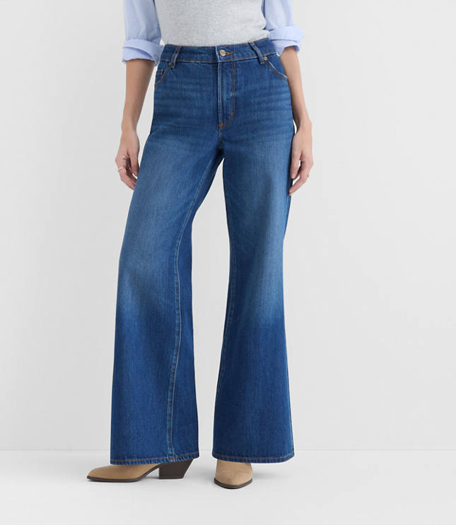 Rivete Tall Curvy Mid Rise Relaxed Flare Jeans in Vintage Dark Wash