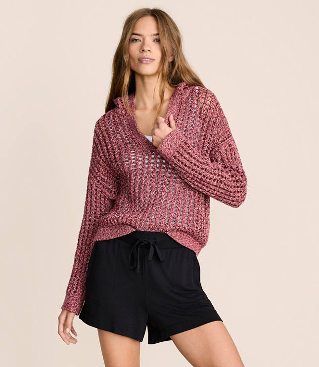 Lou & Grey Marled Open Stitch Hoodie Sweater