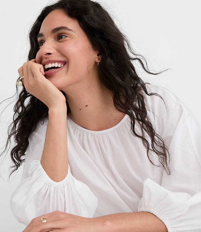 Petite Poplin Ribtrim Boatneck Blouse