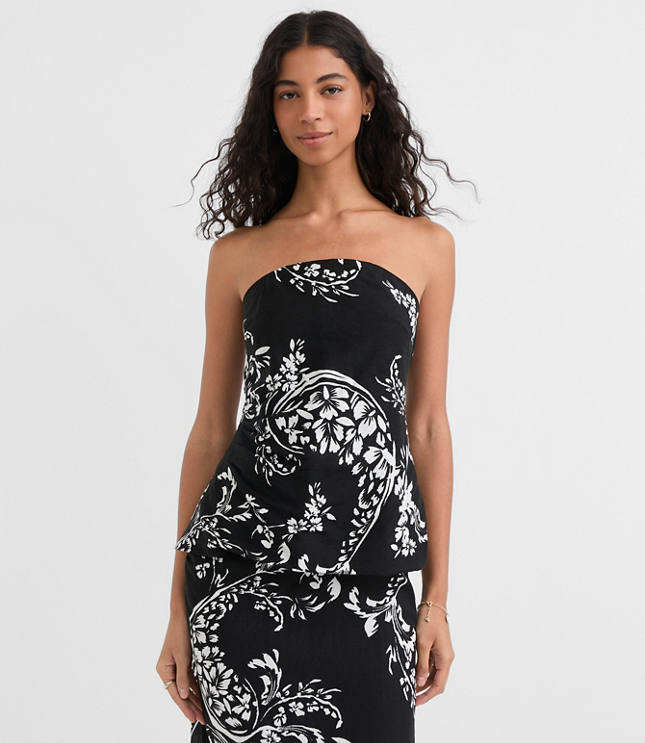 Ruched Linen Blend Strapless Top