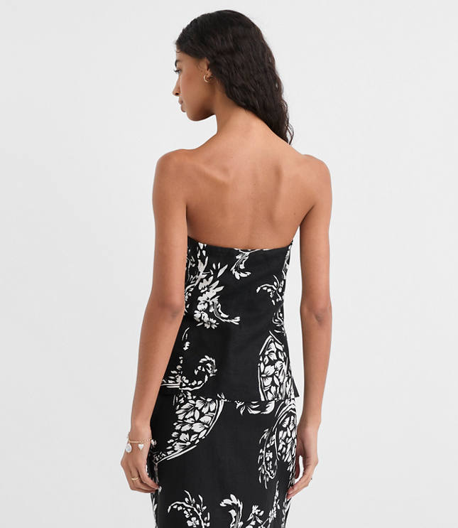 Ruched Linen Blend Strapless Top