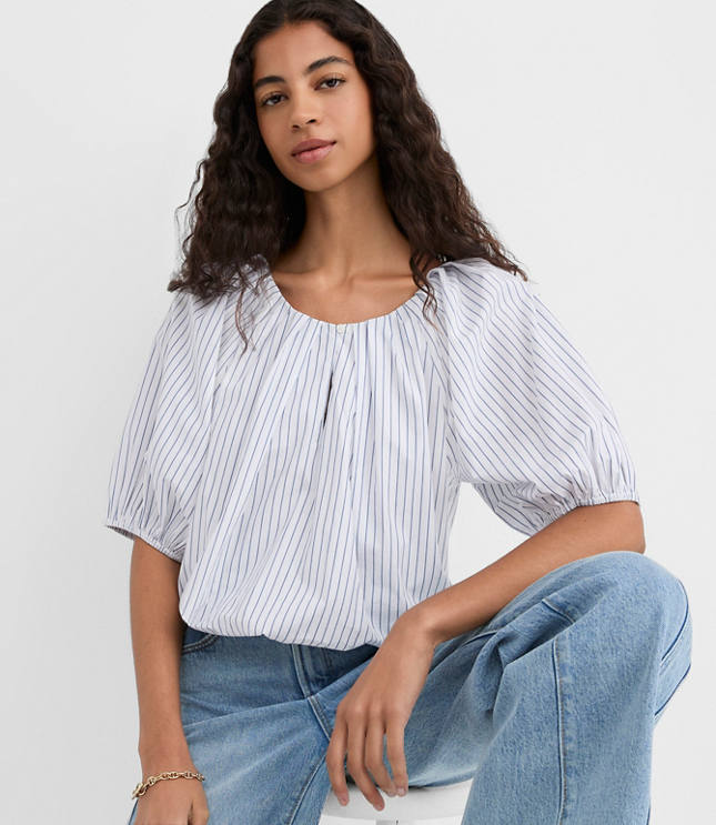 Striped Poplin Bubble Blouse