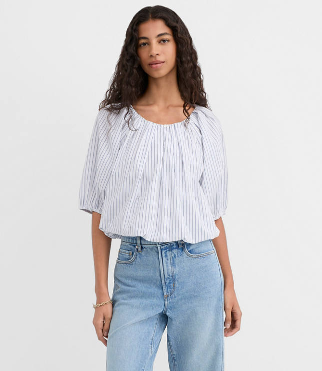 Striped Poplin Bubble Blouse