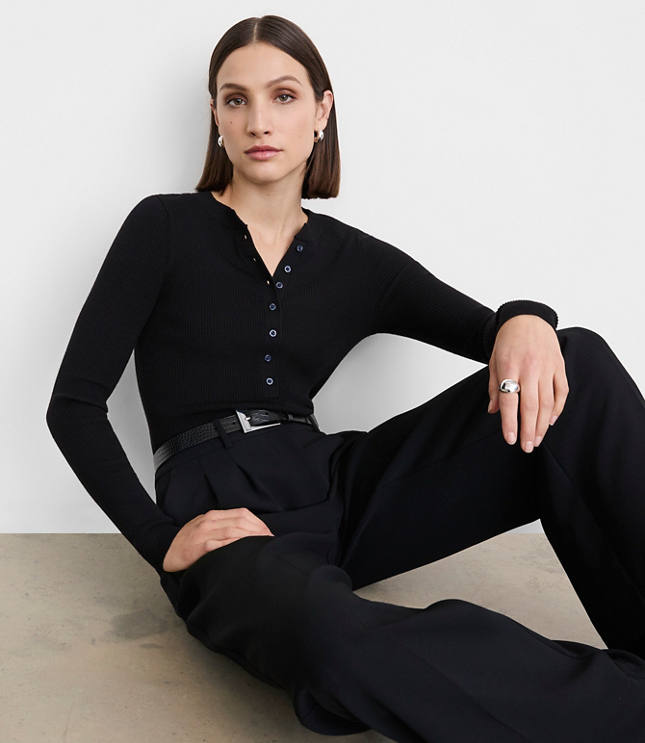 Petite LOFT Versa Ribbed Henley Sweater