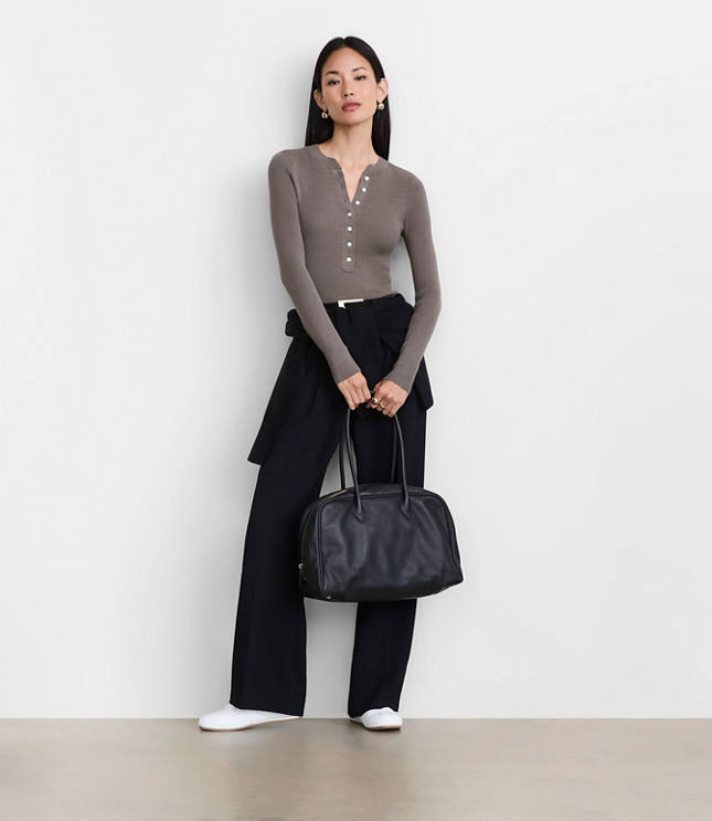 Petite LOFT Versa Ribbed Henley Sweater