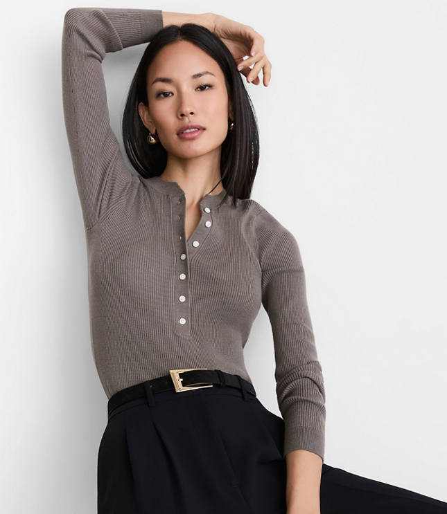 Petite LOFT Versa Ribbed Henley Sweater