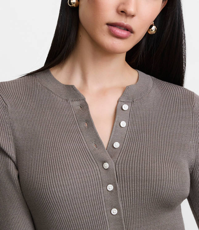 Petite LOFT Versa Ribbed Henley Sweater