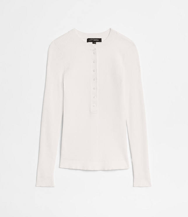 Petite LOFT Versa Ribbed Henley Sweater