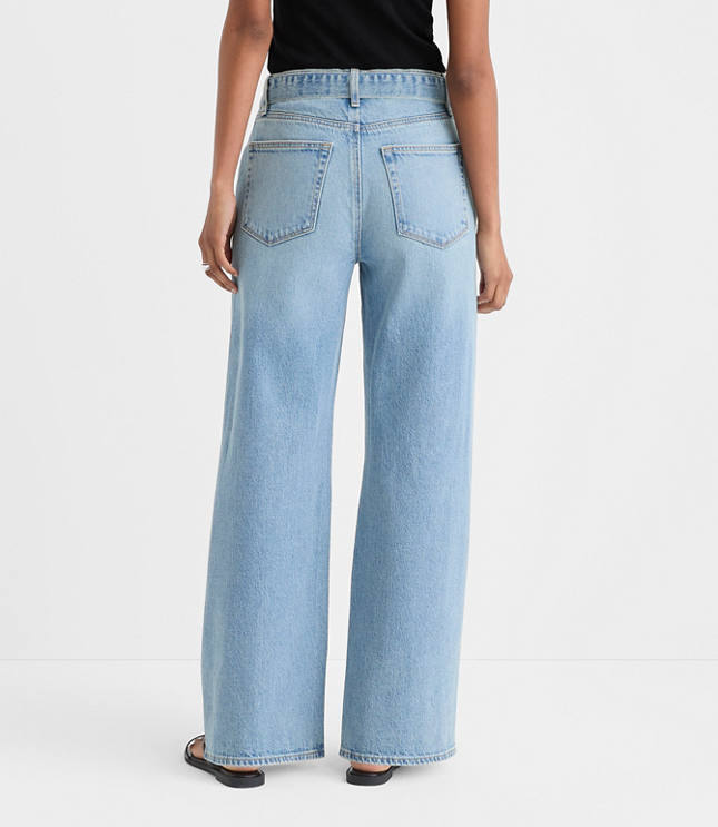 Rivete Tall Belted High Rise Wide Leg Jeans in Light Wash