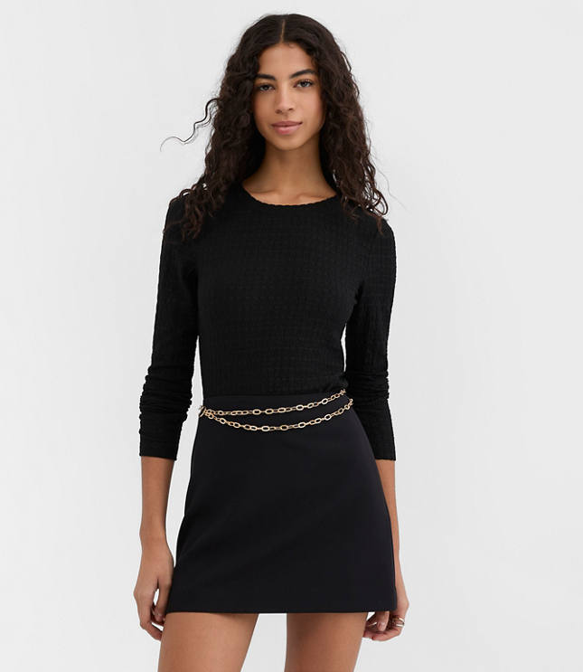 Puckered Long Sleeve Crew Neck Tee