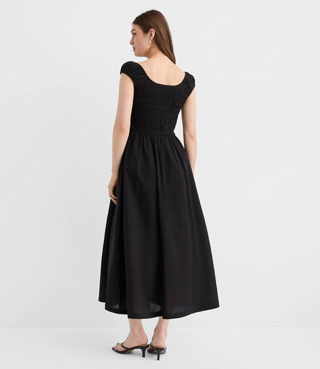 Smocked Cap Sleeve Midi Pocket Dress