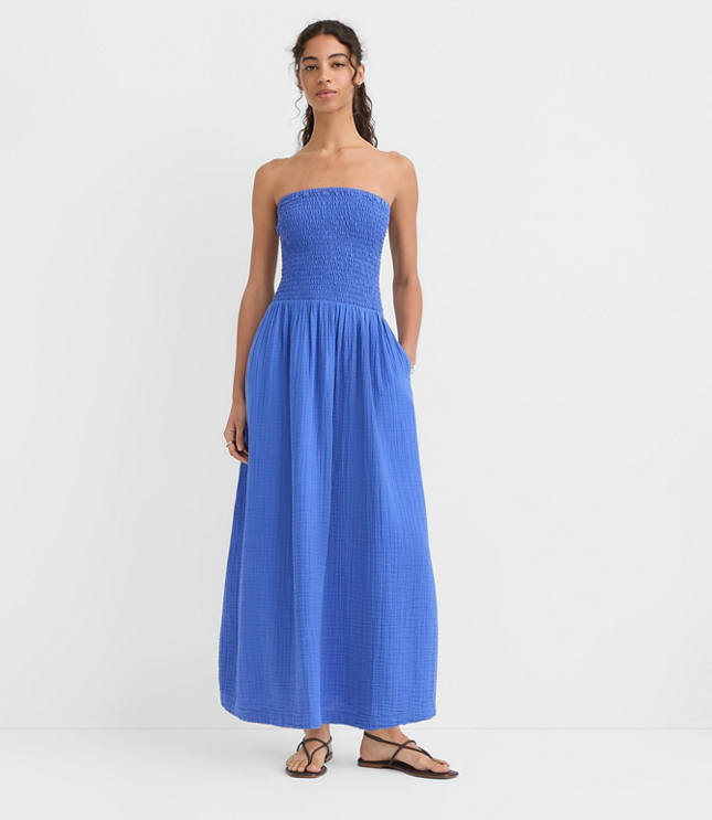 LOFT Beach Strapless Mixed Media Maxi Pocket Dress