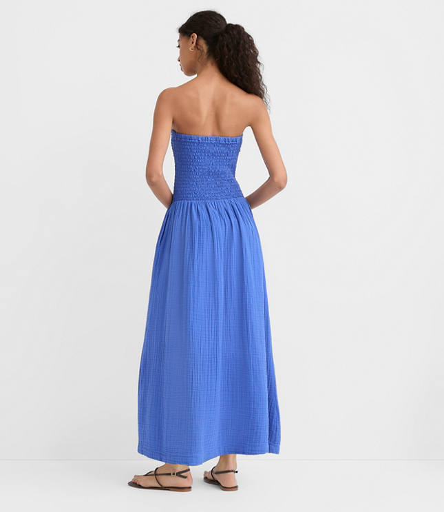 LOFT Beach Strapless Mixed Media Maxi Pocket Dress