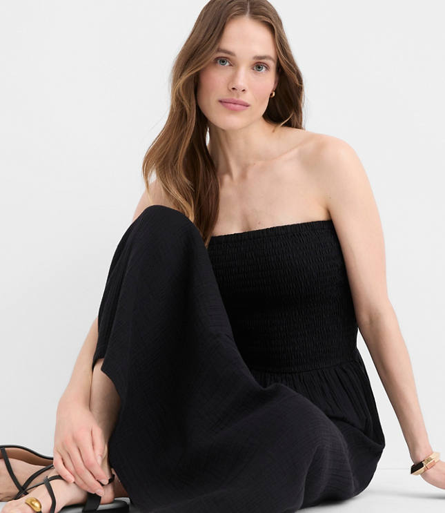 LOFT Beach Strapless Mixed Media Maxi Pocket Dress