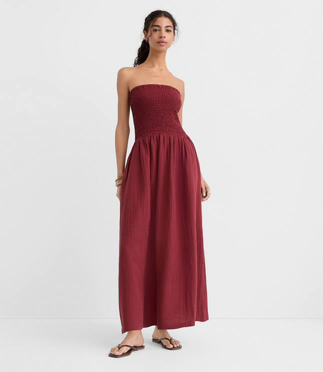 LOFT Beach Strapless Mixed Media Maxi Pocket Dress