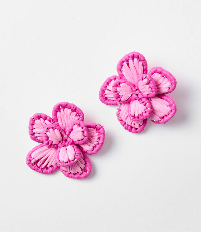 LOFT Beach Floral Raffia Statement Earrings