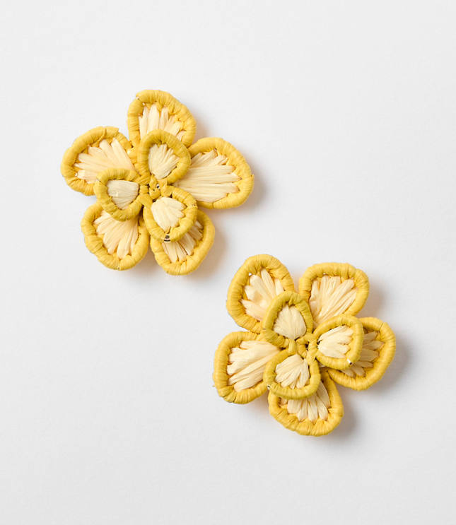 LOFT Beach Floral Raffia Statement Earrings