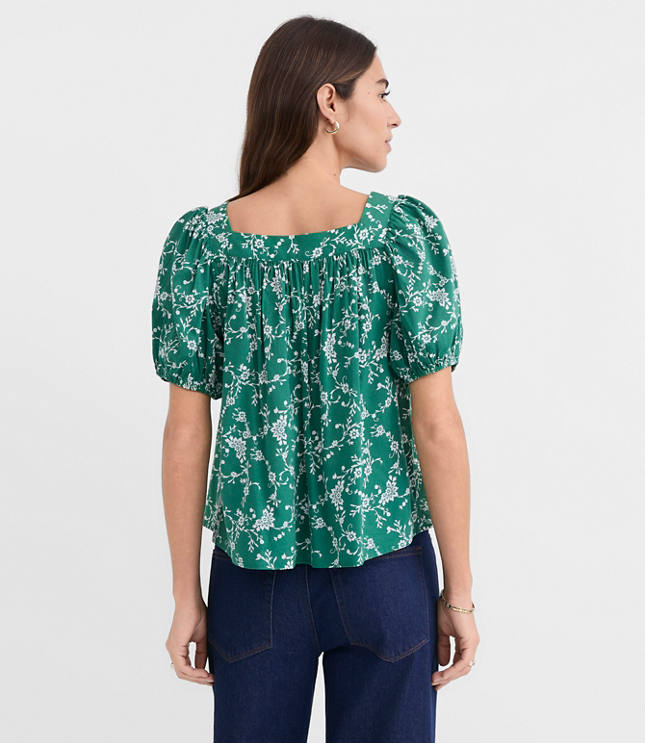 Petite Bouquet Puff Sleeve Square Neck Blouse