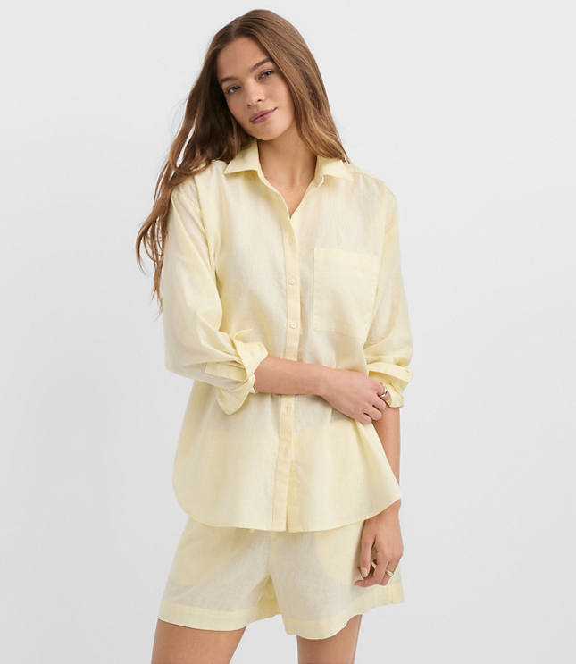 Petite Linen Cotton Everyday Oversized Pocket Shirt carousel Product Image 1