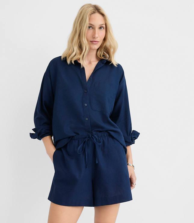 Petite Linen Cotton Everyday Oversized Pocket Shirt carousel Product Image 1