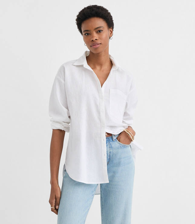Petite Linen Cotton Everyday Oversized Pocket Shirt