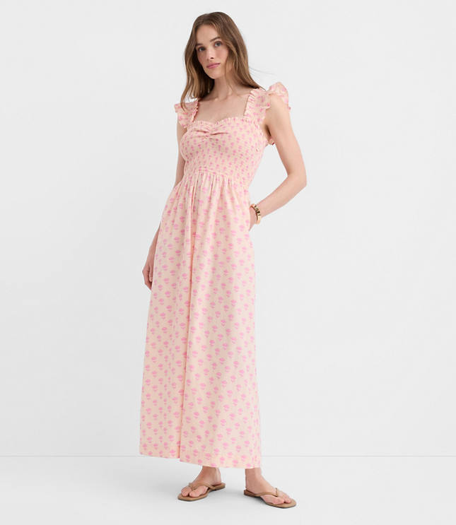 LOFT Beach Garden Poplin Ruffle Strap Maxi Pocket Dress