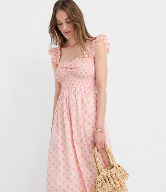 LOFT Beach Garden Poplin Ruffle Strap Maxi Pocket Dress