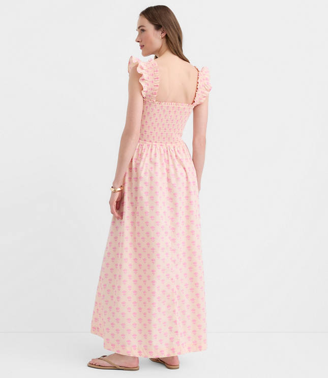 LOFT Beach Garden Poplin Ruffle Strap Maxi Pocket Dress