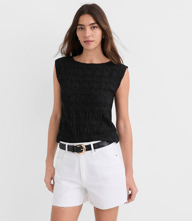 Puckered Ruffle Wedge Top