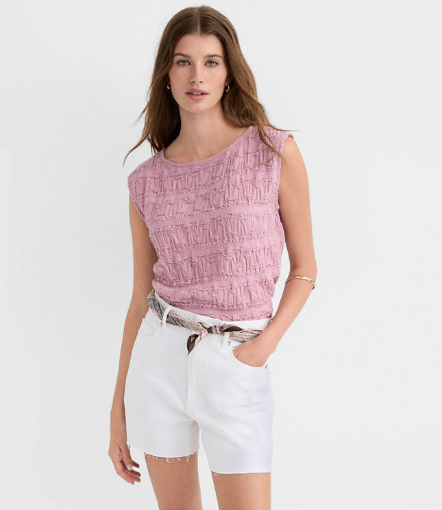 Puckered Ruffle Wedge Top