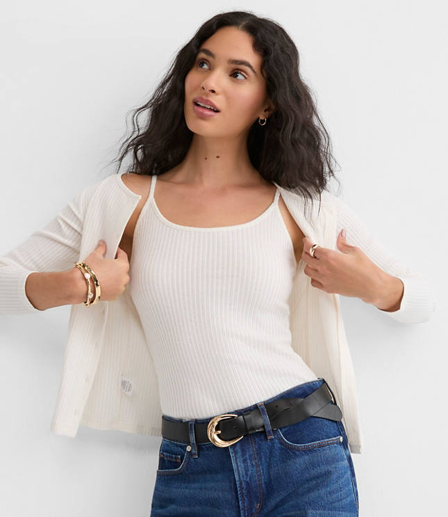 Dotted Pointelle Ruffle Ribbed Tank Top