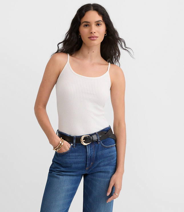 Dotted Pointelle Ruffle Ribbed Tank Top