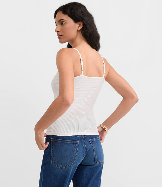 Dotted Pointelle Ruffle Ribbed Tank Top