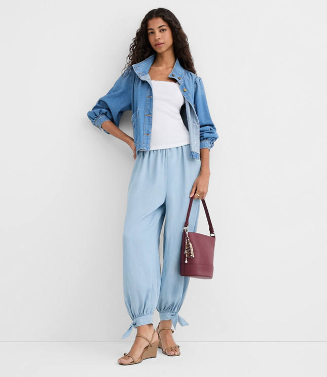 Tie Cuff Balloon Pants in Chambray