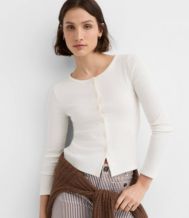 Scalloped Ribbed Cardigan