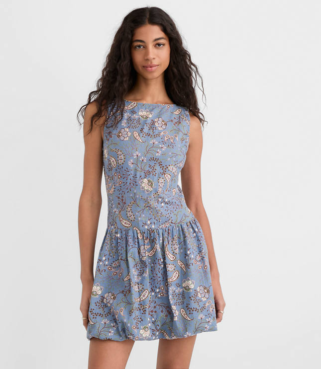 Petite Paisley Linen Cotton Bubble Mini Dress