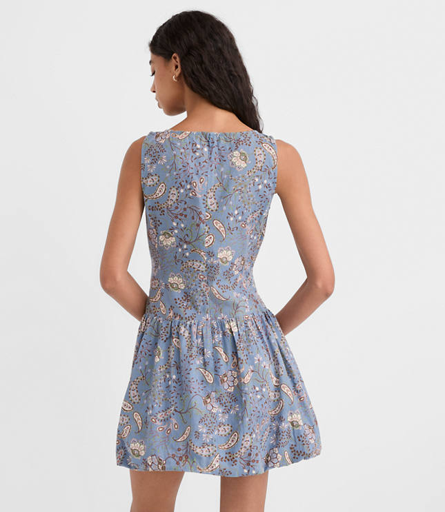Petite Paisley Linen Cotton Bubble Mini Dress