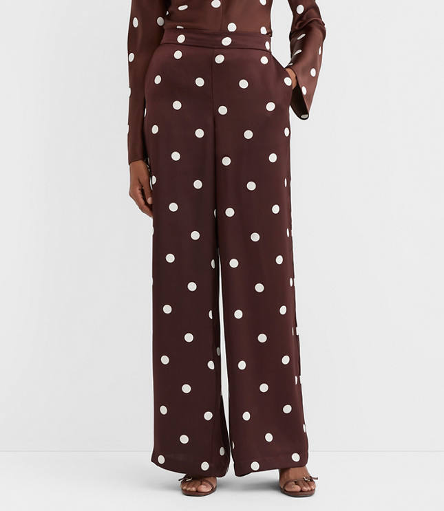 Petite Fluid Pull On Wide Leg Pants in Dotted Satin
