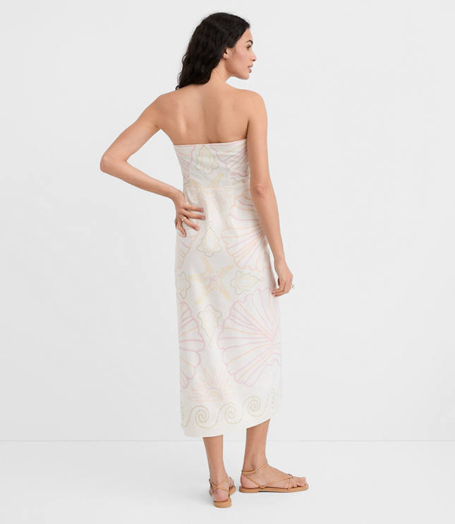 LOFT Beach Seashell Linen Cotton Strapless Midi Dress